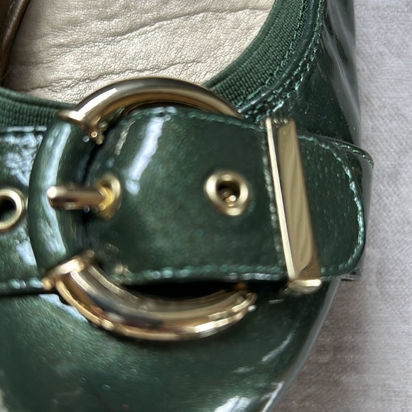 Dark Green Patent Flats with Gold Buckle - Picture 3 of 9